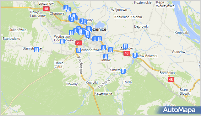 mapa Janów gmina Kozienice, Janów gmina Kozienice na mapie Targeo
