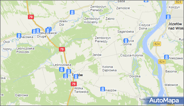 mapa Janów gmina Tarłów, Janów gmina Tarłów na mapie Targeo