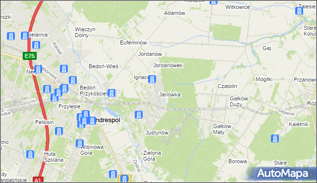 mapa Janówka gmina Andrespol, Janówka gmina Andrespol na mapie Targeo