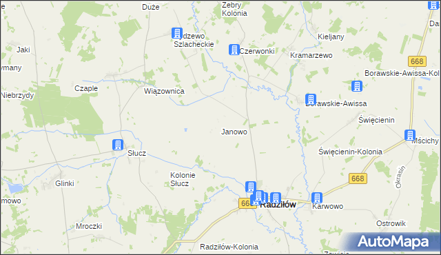 mapa Janowo gmina Radziłów, Janowo gmina Radziłów na mapie Targeo