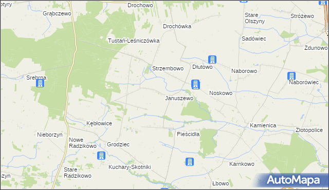 mapa Januszewo gmina Naruszewo, Januszewo gmina Naruszewo na mapie Targeo