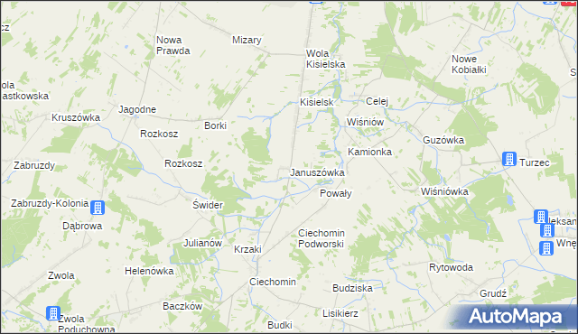mapa Januszówka gmina Stoczek Łukowski, Januszówka gmina Stoczek Łukowski na mapie Targeo