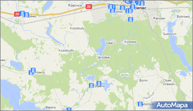 mapa Jarosław gmina Złocieniec, Jarosław gmina Złocieniec na mapie Targeo