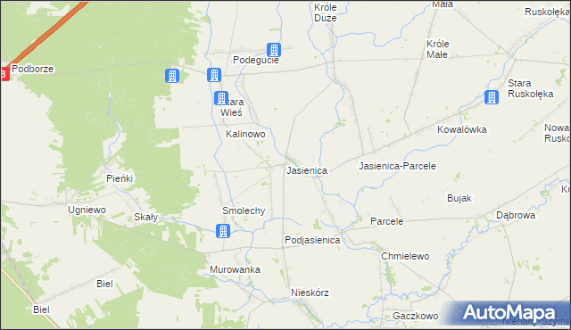 mapa Jasienica gmina Ostrów Mazowiecka, Jasienica gmina Ostrów Mazowiecka na mapie Targeo