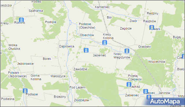 mapa Jasieniec gmina Słupia, Jasieniec gmina Słupia na mapie Targeo