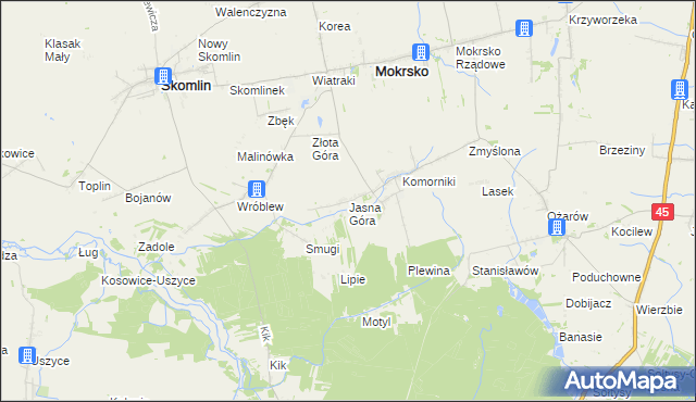 mapa Jasna Góra gmina Mokrsko, Jasna Góra gmina Mokrsko na mapie Targeo