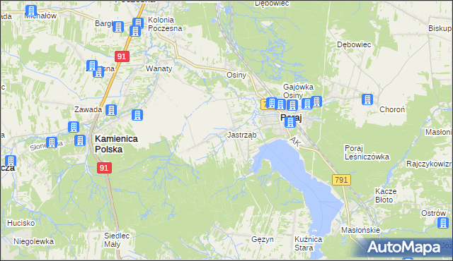 mapa Jastrząb gmina Poraj, Jastrząb gmina Poraj na mapie Targeo