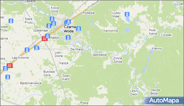 mapa Jastrzębie gmina Osieczna, Jastrzębie gmina Osieczna na mapie Targeo