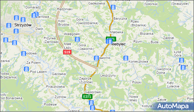 mapa Jawornik gmina Niebylec, Jawornik gmina Niebylec na mapie Targeo