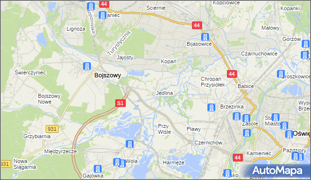 mapa Jedlina gmina Bojszowy, Jedlina gmina Bojszowy na mapie Targeo