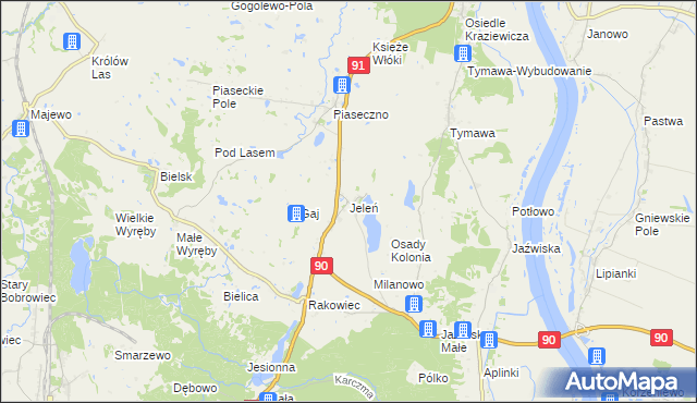 mapa Jeleń gmina Gniew, Jeleń gmina Gniew na mapie Targeo