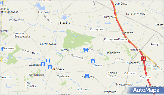 mapa Jeziorno gmina Koneck, Jeziorno gmina Koneck na mapie Targeo