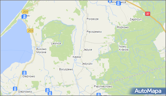 mapa Jeżyce gmina Darłowo, Jeżyce gmina Darłowo na mapie Targeo