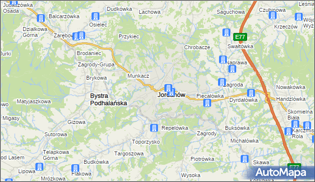 mapa Jordanów powiat suski, Jordanów powiat suski na mapie Targeo