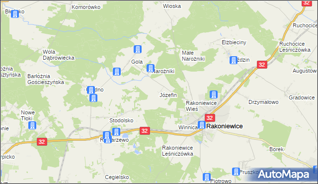 mapa Józefin gmina Rakoniewice, Józefin gmina Rakoniewice na mapie Targeo