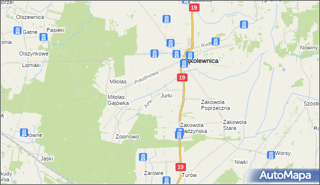 mapa Jurki gmina Kąkolewnica, Jurki gmina Kąkolewnica na mapie Targeo