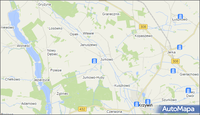 mapa Jurkowo gmina Krzywiń, Jurkowo gmina Krzywiń na mapie Targeo