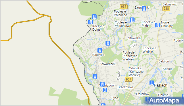mapa Kaczyce gmina Zebrzydowice, Kaczyce gmina Zebrzydowice na mapie Targeo