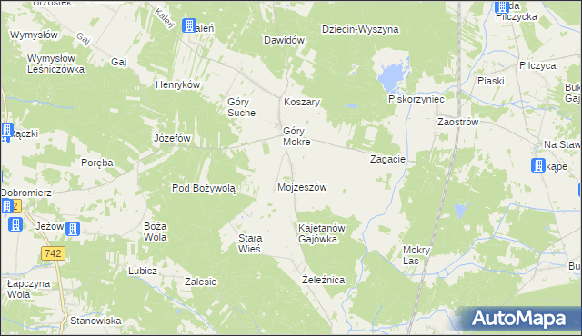 mapa Kajetanów gmina Przedbórz, Kajetanów gmina Przedbórz na mapie Targeo