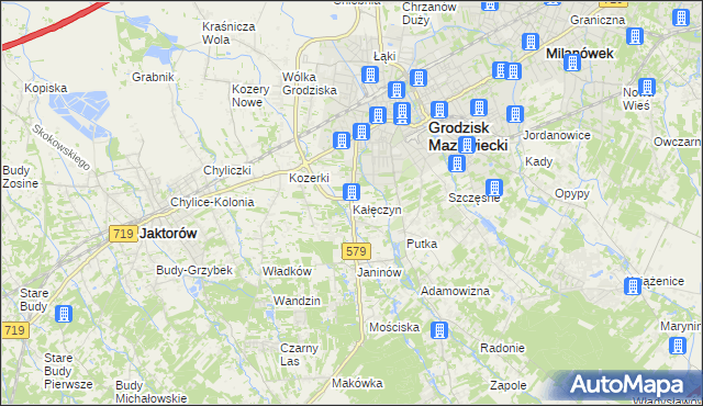 mapa Kałęczyn gmina Grodzisk Mazowiecki, Kałęczyn gmina Grodzisk Mazowiecki na mapie Targeo