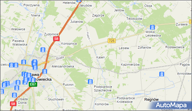 mapa Kaleń gmina Rawa Mazowiecka, Kaleń gmina Rawa Mazowiecka na mapie Targeo
