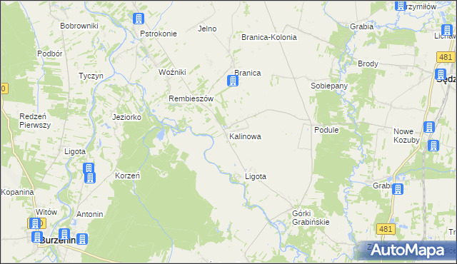 mapa Kalinowa gmina Zapolice, Kalinowa gmina Zapolice na mapie Targeo