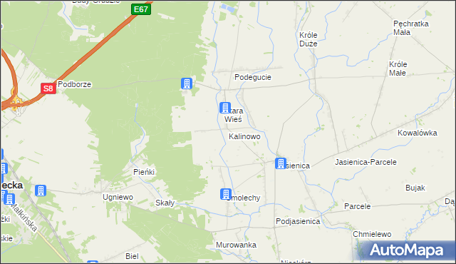 mapa Kalinowo gmina Ostrów Mazowiecka, Kalinowo gmina Ostrów Mazowiecka na mapie Targeo