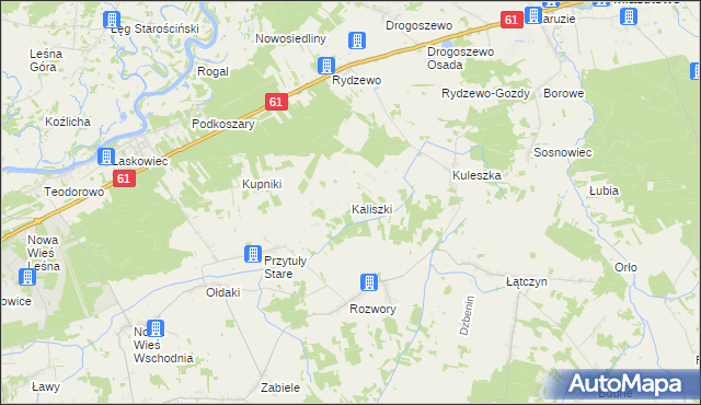 mapa Kaliszki gmina Miastkowo, Kaliszki gmina Miastkowo na mapie Targeo
