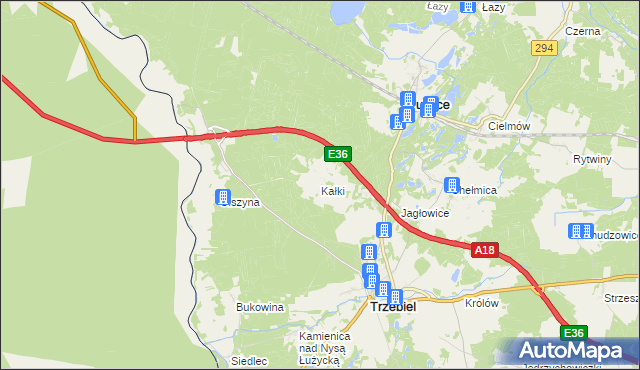 mapa Kałki gmina Trzebiel, Kałki gmina Trzebiel na mapie Targeo