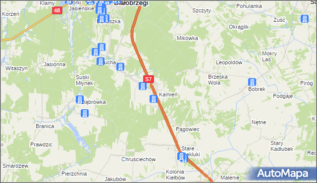 mapa Kamień gmina Białobrzegi, Kamień gmina Białobrzegi na mapie Targeo