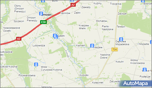 mapa Kamień gmina Dmosin, Kamień gmina Dmosin na mapie Targeo