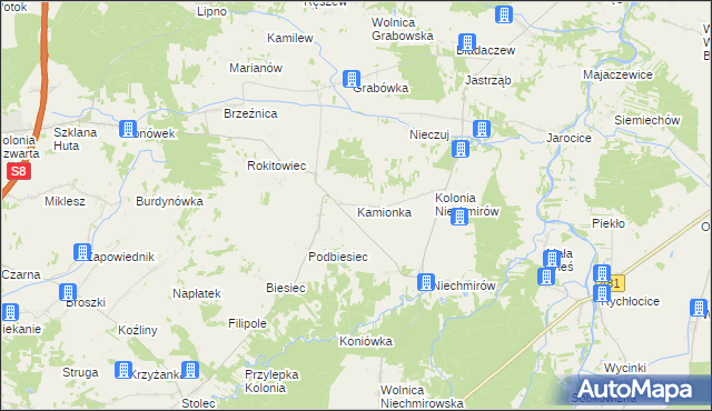mapa Kamionka gmina Burzenin, Kamionka gmina Burzenin na mapie Targeo