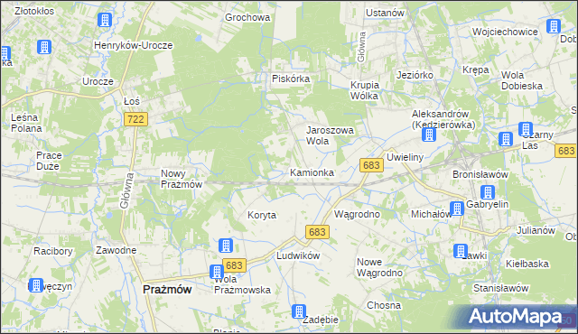 mapa Kamionka gmina Prażmów, Kamionka gmina Prażmów na mapie Targeo