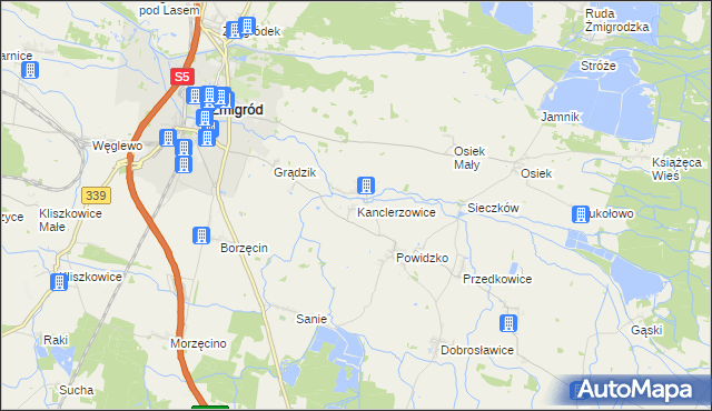 mapa Kanclerzowice, Kanclerzowice na mapie Targeo