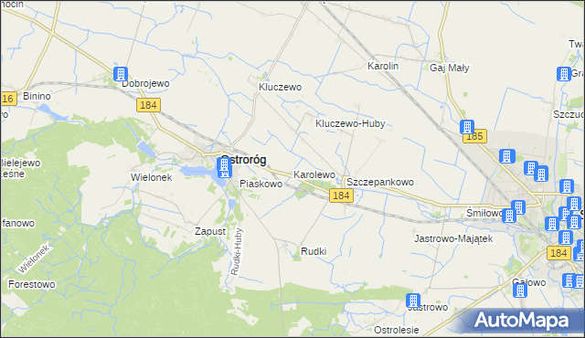 mapa Karolewo gmina Ostroróg, Karolewo gmina Ostroróg na mapie Targeo