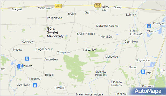 mapa Karsznice gmina Góra Świętej Małgorzaty, Karsznice gmina Góra Świętej Małgorzaty na mapie Targeo
