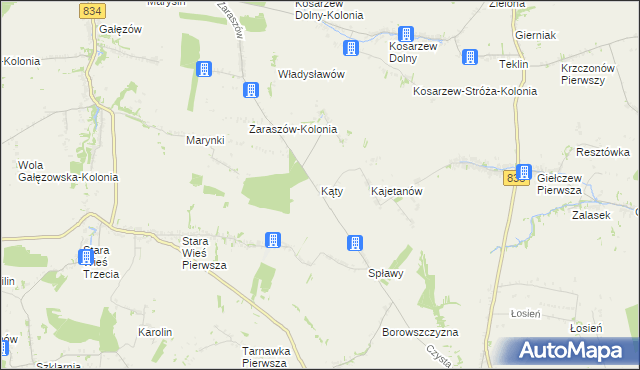 mapa Kąty gmina Bychawa, Kąty gmina Bychawa na mapie Targeo