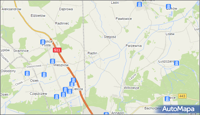 mapa Kąty gmina Jarocin, Kąty gmina Jarocin na mapie Targeo