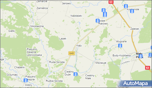 mapa Kąty gmina Mały Płock, Kąty gmina Mały Płock na mapie Targeo