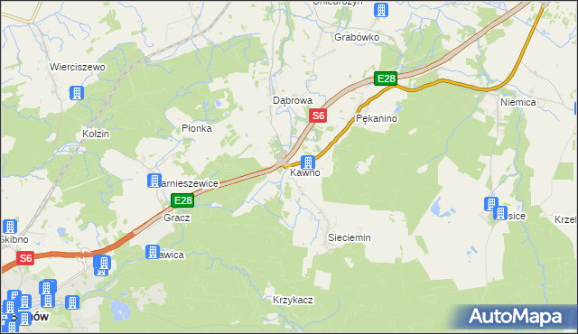 mapa Kawno gmina Malechowo, Kawno gmina Malechowo na mapie Targeo