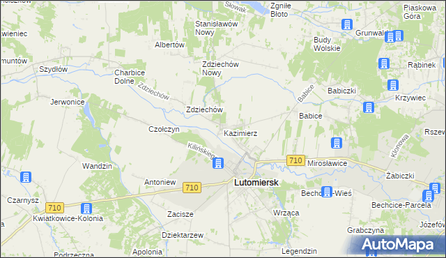 mapa Kazimierz gmina Lutomiersk, Kazimierz gmina Lutomiersk na mapie Targeo