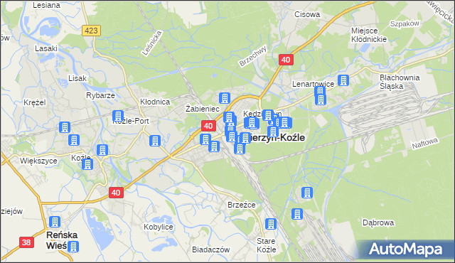 mapa Kędzierzyna-Koźle, Kędzierzyn-Koźle na mapie Targeo
