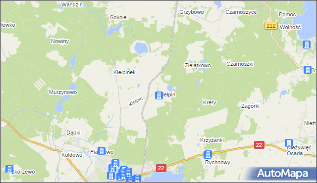 mapa Kiełpin gmina Człuchów, Kiełpin gmina Człuchów na mapie Targeo