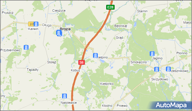 mapa Kiełpino gmina Brojce, Kiełpino gmina Brojce na mapie Targeo