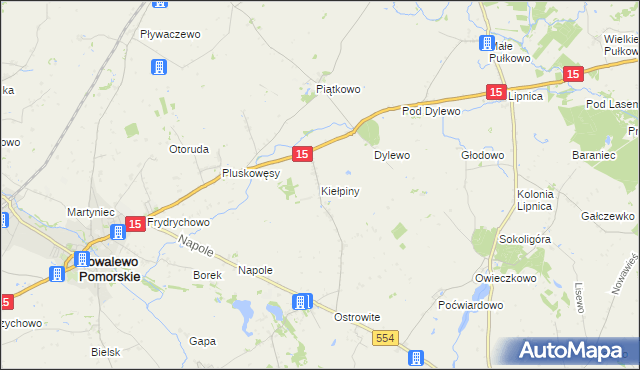 mapa Kiełpiny gmina Kowalewo Pomorskie, Kiełpiny gmina Kowalewo Pomorskie na mapie Targeo