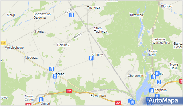 mapa Kiełpiny gmina Siedlec, Kiełpiny gmina Siedlec na mapie Targeo
