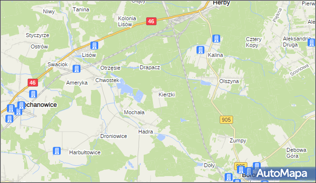 mapa Kierzki gmina Herby, Kierzki gmina Herby na mapie Targeo