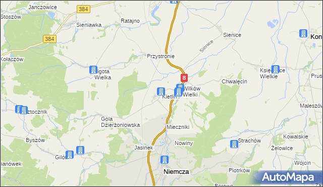 mapa Kietlin gmina Niemcza, Kietlin gmina Niemcza na mapie Targeo