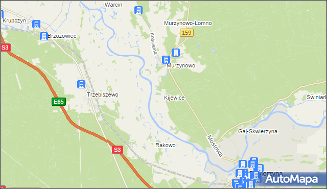 mapa Kijewice gmina Skwierzyna, Kijewice gmina Skwierzyna na mapie Targeo