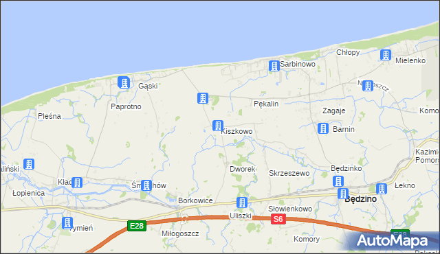 mapa Kiszkowo gmina Będzino, Kiszkowo gmina Będzino na mapie Targeo